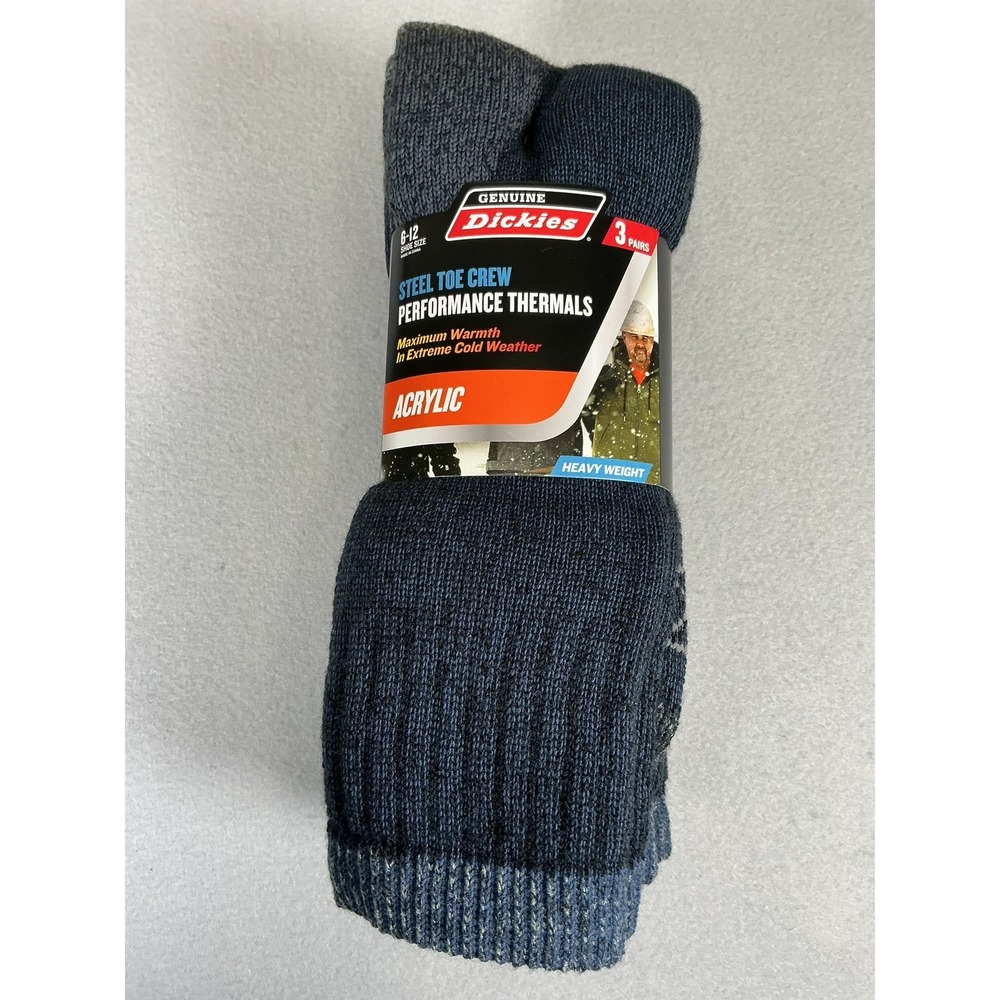 Dickies 3 Pack Navy‎ Steel Toe Crew Performance Thermal Socks Heavy Weight 6-12